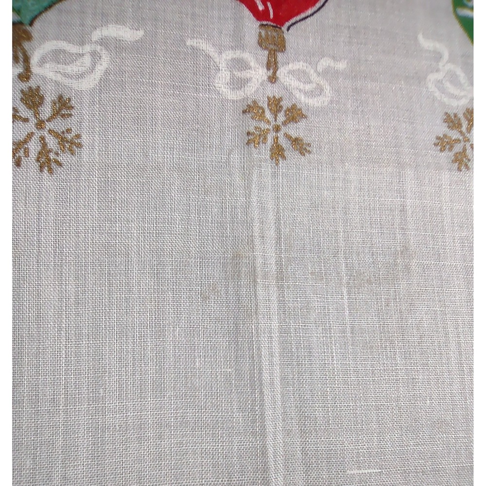 VTG Burmel 14.5 x 14.75 Metallic Gold Holly Bells & Ornaments Hankie Scalloped - Picture 7 of 7